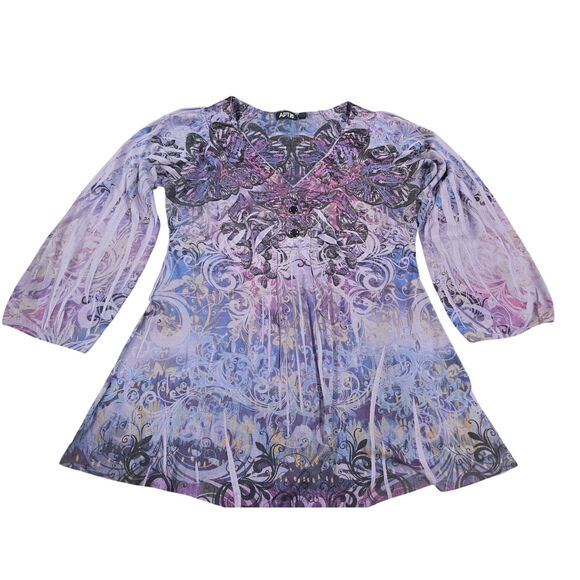 APT 9 Tops - APT 9 Petite L Y2K Butterfly Babydoll Tunic Top Boho Fairycore Embellished
